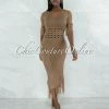 Vendor-unknown Casina Mocha Crochet Cover-Up Fringe Maxi Dress