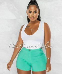 Chic Couture Online Sullie Green High Waist Denim Shorts JUST IN