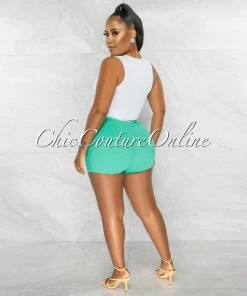 Chic Couture Online Sullie Green High Waist Denim Shorts JUST IN