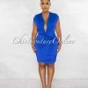 Chic Couture Online Ovida Royal Blue Draped Bodysuit & Overlay Skirt Set