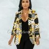 Vendor-unknown JUST IN Abedi White Black Gold Print Boyfriend Long Blazer