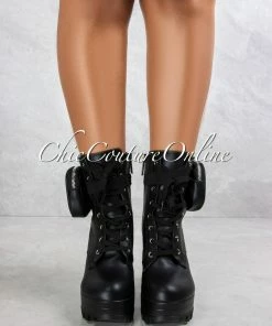 Vendor-unknown Monik Black Faux Leather Side Pocket Chunky High Booties