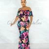 Chic Couture Online JUST IN Connely Black Fuchsia Floral Off-The Shoulder Maxi Dress