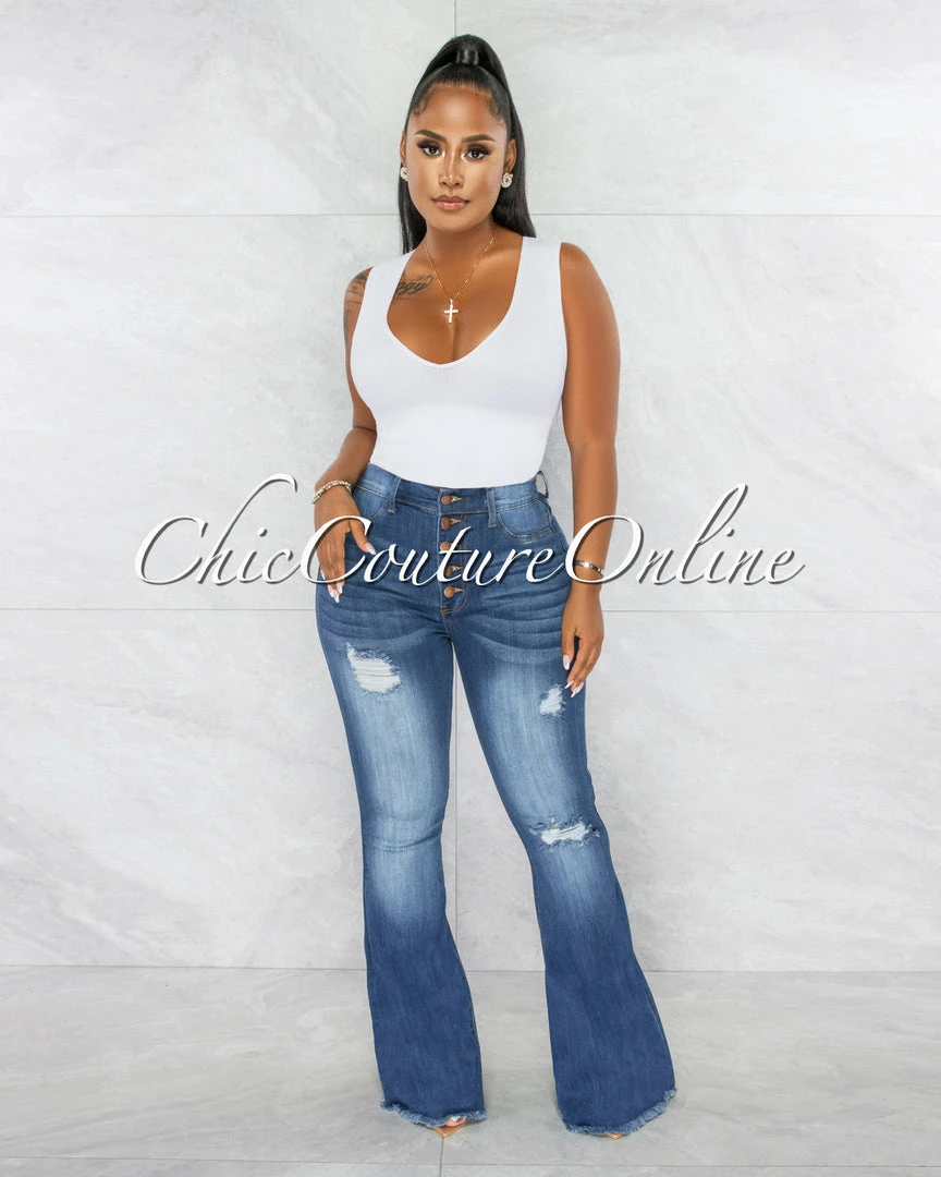 Chic Couture Online Claudia Medium Blue Denim High-Waist Bell Legs Jeans JUST IN