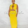 Chic Couture Online Libra Yellow Front Knot Cut-Out Dress JUST IN