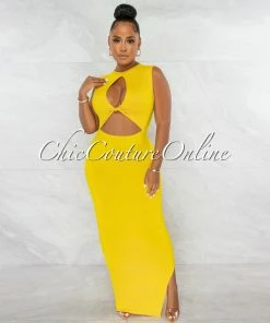 Chic Couture Online Libra Yellow Front Knot Cut-Out Dress JUST IN