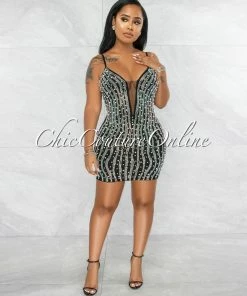 Vendor-unknown JUST IN Jonas Black Mesh Rhinestones & Pearls Mini Dress