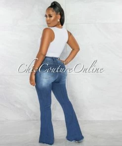 Chic Couture Online Claudia Medium Blue Denim High-Waist Bell Legs Jeans JUST IN