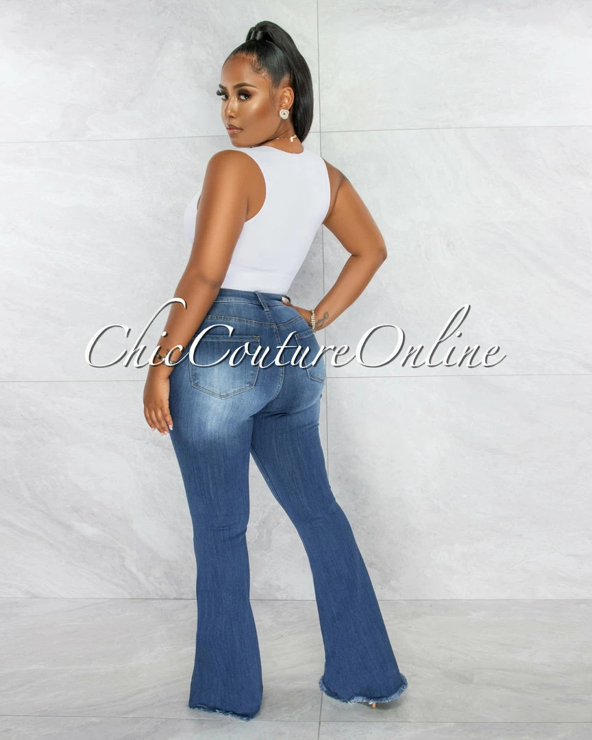 Chic Couture Online Claudia Medium Blue Denim High-Waist Bell Legs Jeans JUST IN