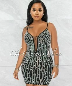 Vendor-unknown JUST IN Jonas Black Mesh Rhinestones & Pearls Mini Dress