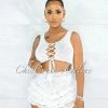 Vendor-unknown Leary Off White Crochet Cover-Up Ruffle Skort Set