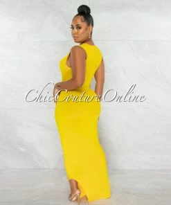 Chic Couture Online Libra Yellow Front Knot Cut-Out Dress JUST IN