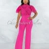 Vendor-unknown Charity Fuchsia Crochet See-Thru Top Ruffle Sleeves Jumpsuit JUST IN