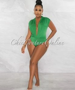 Chic Couture Online Ovida Kelly Green Draped Bodysuit & Overlay Skirt Set