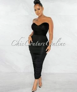Chic Couture Online Fosta Black Multi-Way Ruched Maxi Dress JUST IN