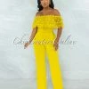 Vendor-unknown Amaretto Lime Off-The Shoulder Crochet Top Jumpsuit JUST IN