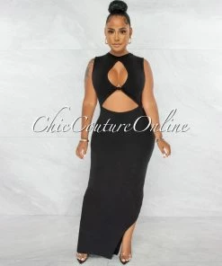 Chic Couture Online JUST IN Libra Black Front Knot Cut-Out Dress