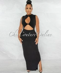 Chic Couture Online JUST IN Libra Black Front Knot Cut-Out Dress