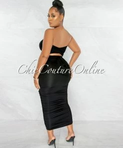 Chic Couture Online Fosta Black Multi-Way Ruched Maxi Dress JUST IN