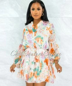 Vendor-unknown Sable Nude Lilac Print Shirt Skater Dress JUST IN