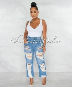 Chic Couture Online Gibson Medium Denim Destroyed Boyfriend Jeans
