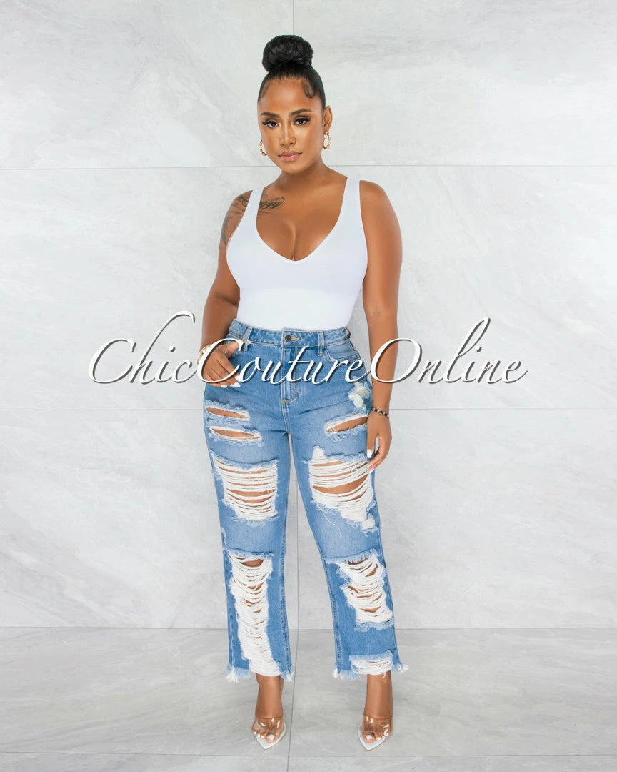 Chic Couture Online Gibson Medium Denim Destroyed Boyfriend Jeans
