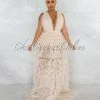 Chic Couture Online JUST IN Elektra Nude Tulle Tier Ruffle Maxi Dress