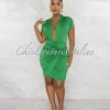 Chic Couture Online Ovida Kelly Green Draped Bodysuit & Overlay Skirt Set