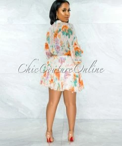 Vendor-unknown Sable Nude Lilac Print Shirt Skater Dress JUST IN