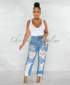 Chic Couture Online Gibson Medium Denim Destroyed Boyfriend Jeans