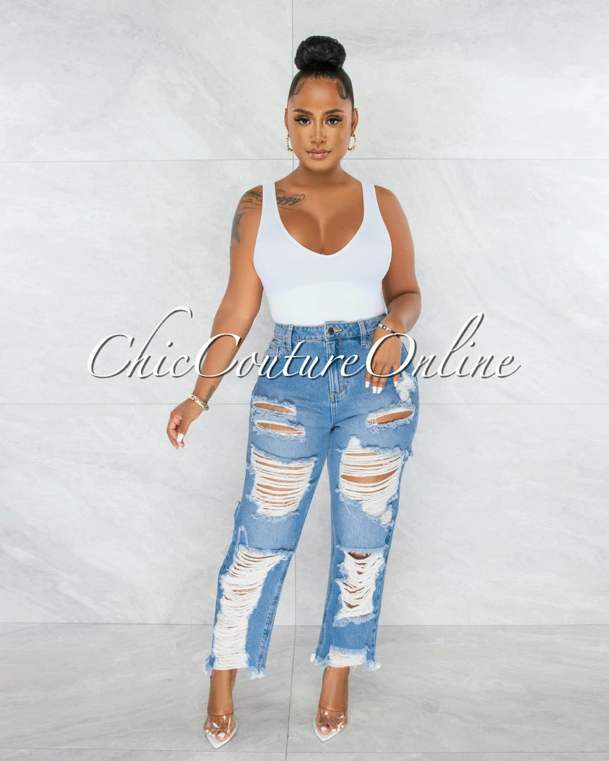 Chic Couture Online Gibson Medium Denim Destroyed Boyfriend Jeans