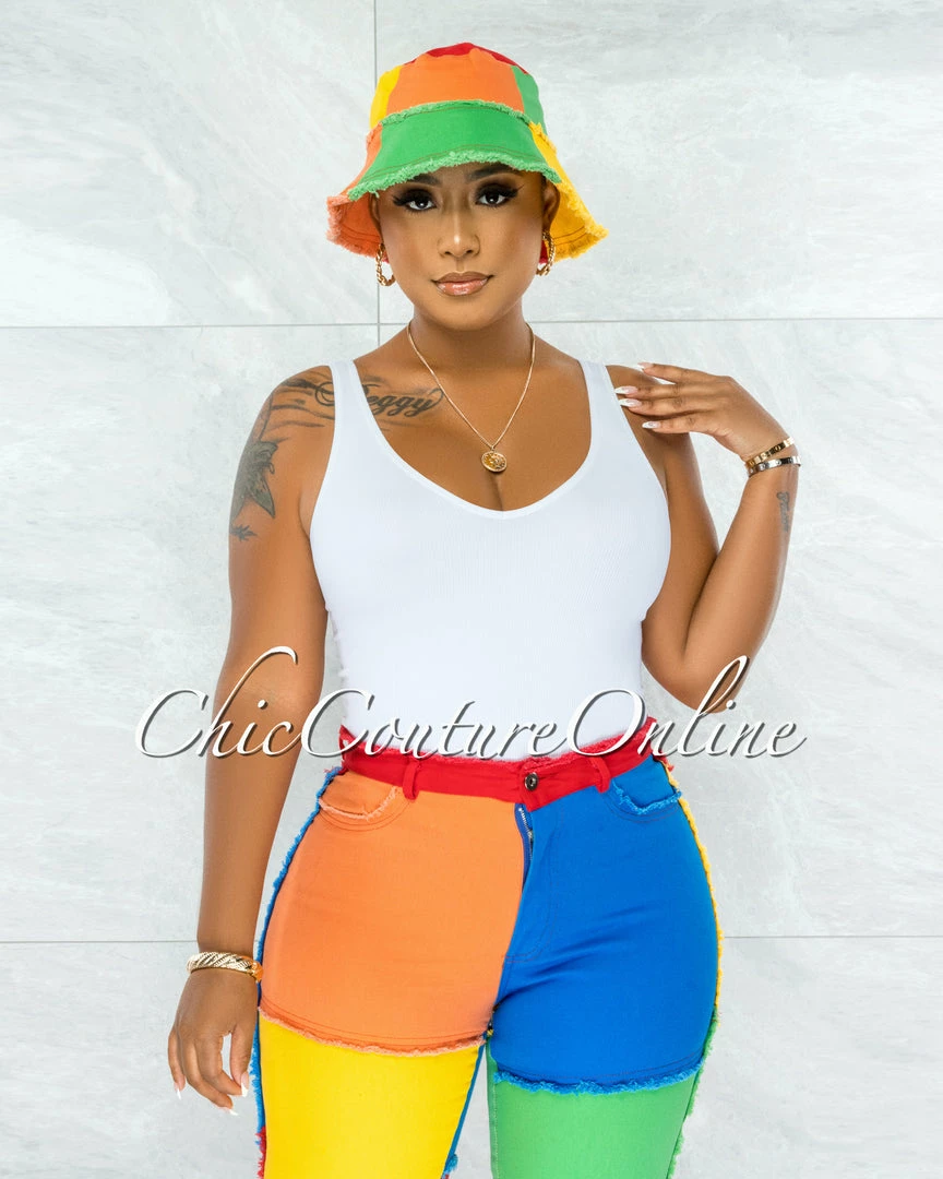 Vendor-unknown Nisha Vibrant Multi Color-Block Skinny Jeans Set JUST IN