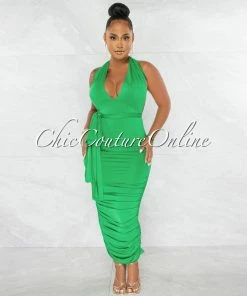 Chic Couture Online Fosta Green Multi-Way Ruched Maxi Dress