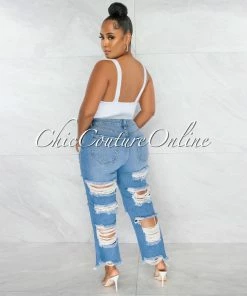 Chic Couture Online Gibson Medium Denim Destroyed Boyfriend Jeans