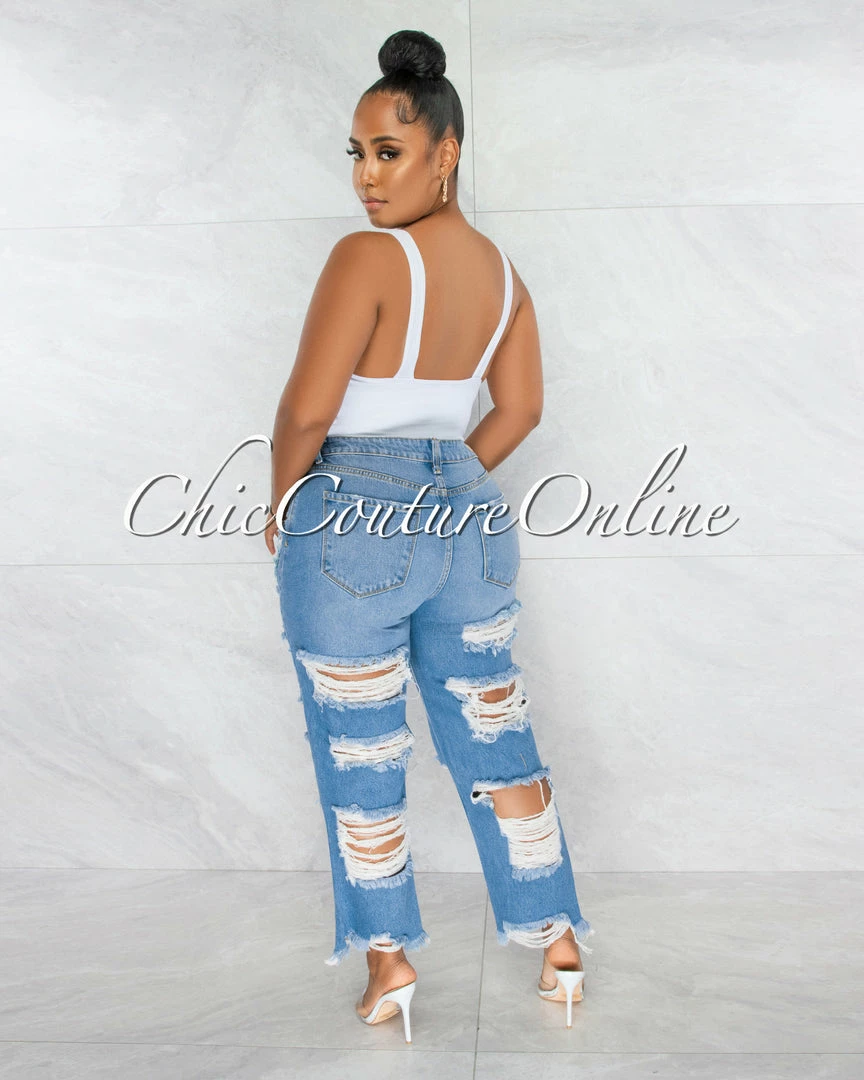 Chic Couture Online Gibson Medium Denim Destroyed Boyfriend Jeans