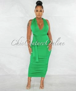 Chic Couture Online Fosta Green Multi-Way Ruched Maxi Dress