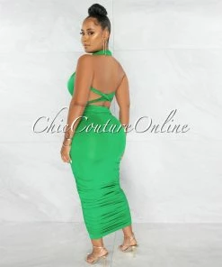 Chic Couture Online Fosta Green Multi-Way Ruched Maxi Dress