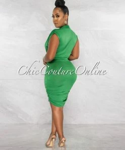 Chic Couture Online Ovida Kelly Green Draped Bodysuit & Overlay Skirt Set