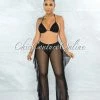 Vendor-unknown Yardley Black Mesh Cover-Up Ruffle Pants Set SWIM