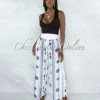 Vendor-unknown Chanan Off-White Grey Polka Dots Wide Legs Waistband Pants