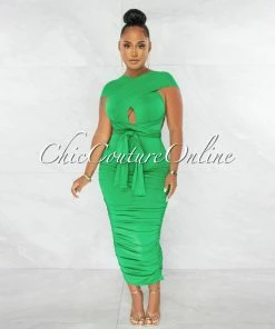 Chic Couture Online Fosta Green Multi-Way Ruched Maxi Dress