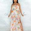Chic Couture Online Cinco Nude Lilac Print Print Overlay Ruffle Maxi Dress
