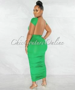 Chic Couture Online Fosta Green Multi-Way Ruched Maxi Dress
