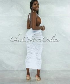 Vendor-unknown JUST IN Uriella White Perforated Halter Maxi Dress