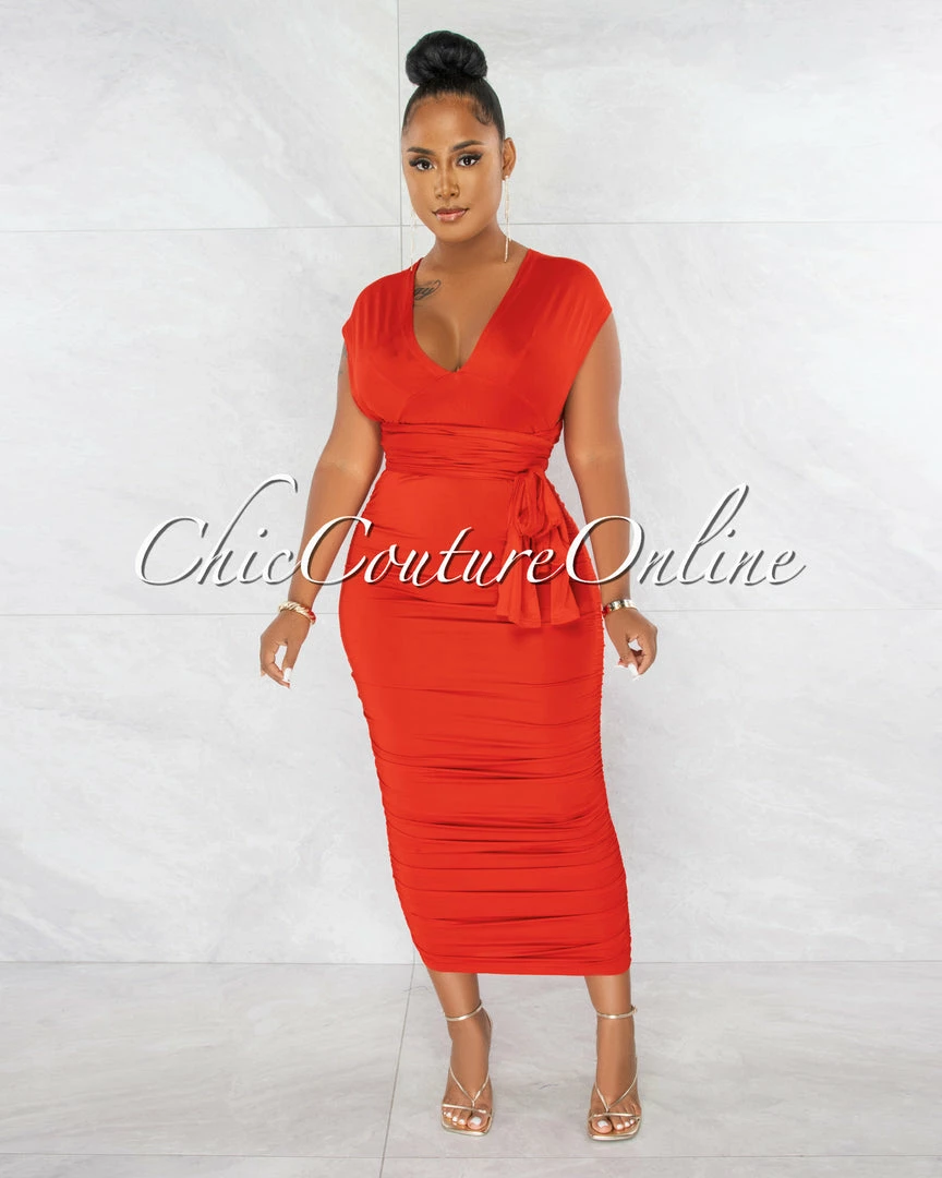 Chic Couture Online JUST IN Fosta Red Multi-Way Ruched Maxi Dress