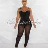Chic Couture Online Ontario Black Rhinestones Sheer Bodysuit Jumpsuit