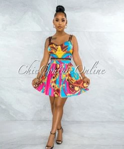 Vendor-unknown Keidy Fuchsia Multi-Color Print Two Piece Skirt Set