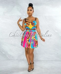 Vendor-unknown Keidy Fuchsia Multi-Color Print Two Piece Skirt Set