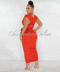 Chic Couture Online JUST IN Fosta Red Multi-Way Ruched Maxi Dress