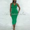 Vendor-unknown JUST IN Uriella Emerald Green Perforated Halter Maxi Dress